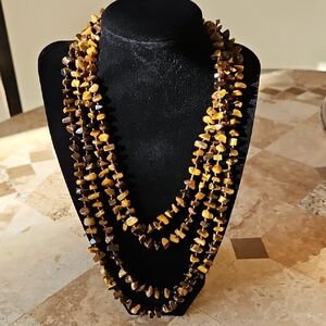 Tiger's Eye Necklace SX 925 Thailand  Genuine Stone Sterling Silver Clasp 83.5